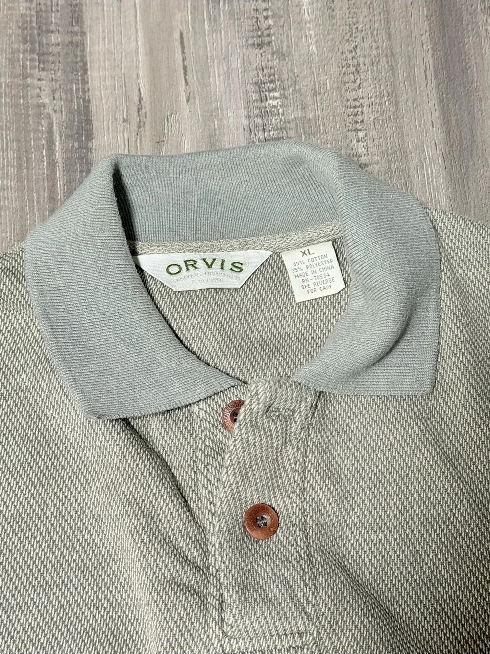 Orvis Men's XL Gray Solid Cotton Blend Long Sleeve Polo Collared Elbow Patch